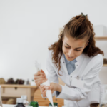 Lab lady checking beautify products in Laboratory